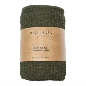 Arhaus Waffle Knit Throw Blanket in Green NWT